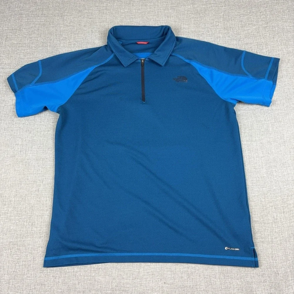 The North Face Shirt Mens Large Blue Short Sleeve 1/4 Zip Polo FlashDry Athletic
